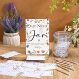 114 Pcs Bridal Shower Games Include Date Night Jar Wooden Sign 100 Cards 10 Hb Pencils 2 Stickers For Fresh Off The Market Wedding Reception Games Date Idea Party Favors Decoration(Wildflower)