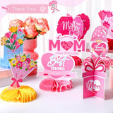 12 Pcs Mother's Day Decorations Honeycomb Centerpieces 3D Mothers Day Table Centerpiece Flower Heart Honeycomb Table Decorations for Mom Home Office Birthday Supplies Decor