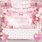 She'S Tying The Knot Bridal Shower Party Decorations, Pink Bow Bachelorette Party Decorations, Pink Bride To Be Cake Topper Backdrop Banner Balloons Baby Boxes For Wedding Shower Party Supplies