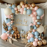 144 Pcs Gender Reveal Balloon Arch Kit – Dusty Pink, Blue & Gold for Parties