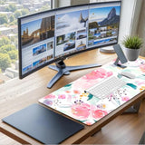 Boho Large Mousepad Botanical Green Leaves Modern Aesthetic Desk Mat Xl Watercolor Floral Mouse Pad Pink Flower Non-Slip Rubber Base Office Home Computer Keyboard Gaming Mouse Pad 31.5 X 11.8 Inches