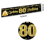 Happy 80Th Birthday Banner Decorations For Women Men, Black Gold 80 Bi