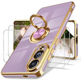 For Samsung Galaxy S25 Edge Case, Screen Protector, 360° Rotatable Ring Holder Magnetic Kickstand,Plated Gold Edge Slim Soft Tpu Protective Phone Case Cover For Galaxy S25 Edge (Purple)