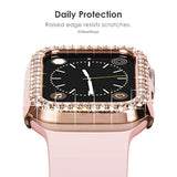 Luxury Bling Case for Apple Watch Series 11 10 42mm, Double Row Sparkling Crystals Premium Jewelry Bumper, Slim Protective Frame Cover for Women, Rose Gold/Clear