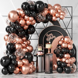 Rose Gold Black Balloons Garland Kit, 100Pcs Metallic Chrome Rose Gold Black And Rose Gold Confetti Balloons Arch For Wedding, Birthday, Graduation, Baby Shower Party Decoration