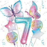 Giant Number 7 Butterfly Balloons Gradient Pink 7th Birthday Party Supplies for Girls