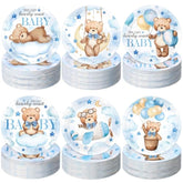 60 Pcs 7 Inch Blue Bear Baby Shower Paper Plates We Can Bearly Wait Decorations Tableware Baby Gender Reveal Plates For Spring Party Supplies