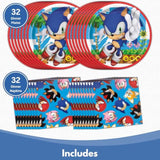 Unique Sonic Plates and Napkins for 32 - Sonic Birthday Party Decorations - 32 Plates and 32 Napkins - Party Supplies