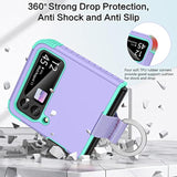For Samsung Galaxy Z Flip 4 Case, Z Flip 4 5G Case, Heavy Duty 2 In 1 Full Body Rugged Shockproof Protection Cover With Ring Girls Women Boy Men Covers, Purple/Mint