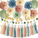 Gender Reveal Decorations Dusty Pink and Blue Baby Shower Decorations Boy Or Girl Banner Sage Dusty Pink Blue Paper Pom Poms Fans Paper Tassel Garland for Baby Girls Boys Shower Party Decor