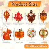 Thanksgiving Foil Balloon Set: Turkey, Pumpkin, Maple Leaf, Squirrel (8 Pcs)