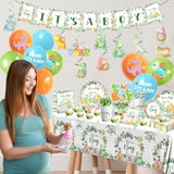 Dinosaur Baby Shower Decorations For Boy, It'S A Boy Baby Shower Party Supplies Disposable Dino Plates Napkins Banner Tablecloth Cake Topper Balloon For Dinosaur Birthday Party Decorations, Serve 24