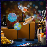 4 Pcs Outer Space Centerpieces For Tables Outer Space Party Decorations Baby Shower Wooden Standing Rustic Planets Earth Block For Boy Solar System Birthday Decorations Party Supplies