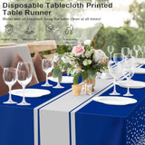 2 Pack Blue And Silver Tablecloth Party Decorations Plastic Blue Tablecloth Printed Silver Table Runner 54 X108 Inch Disposable Rectangle Table Cover For Birthday Wedding Graduation