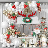 124 Pcs Christmas Balloon Arch Kit Red, Gold & White Winter Wonderland Decor