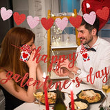 Red Glitter Happy Galentine'S Day Banner And Valentine Heart Garland, Valentine Gnomes Decorations, Happy Galentine'S Day Garland Galentines Day Wedding Engagement Party Home Decorations