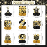 9Pcs Black Gold 50th Birthday Centerpieces – Vintage Table Decorations for Men & Women Party