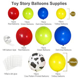 120PCS Toy-Inspired Balloon Arch Kit β Red, Blue, Yellow & Cow Print for Story-Themed Party