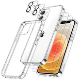 JETech 5 in 1 Case for iPhone 12 6.1-Inch, with 2-Pack Screen Protector and Camera Lens Protector, Non-Yellowing Shockproof Bumper Phone Cover, Full Coverage Tempered Glass Film (Clear)