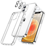 JETech 5 in 1 Case for iPhone 12 6.1-Inch, with 2-Pack Screen Protector and Camera Lens Protector, Non-Yellowing Shockproof Bumper Phone Cover, Full Coverage Tempered Glass Film (Clear)