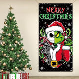 Merry Christmas Door Cover Jack Skellington Halloween Decoration Front Porch Banner Decor