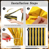 2 Pack Graduation Backdrop 3.28x7.05ft Black & Gold Foil Curtains