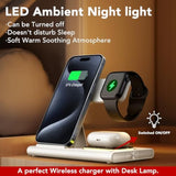 3 In 1 Foldable Charging Station For Apple Products,Fast Wireless Charger Travel Dock Adapter&Light For Iphone 16/15/14/13/12/11/X/Xs,For Iwatch 10/9/8/7/Ultra2/Ultra/Se,For Airpods 4/3/2/Pro/2(White)