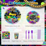 192 Pcs 80’S Party Tableware Set 80S Birthday Hip Hop Party Table Decorations Supplies Retro 80S Theme Paper Plates, Napkins, Cups And Plastic Cutlery For 24 Guests