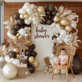 Brown White Balloon Arch Kit with Beige Gold Balloons for Baby Shower Party