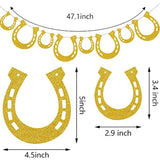 4 Piece Derby Horseshoe Garland Banner For Western Wedding Party Decoration, Pre Assembled (Gold)