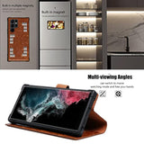 Leather Case Wallet Compatible With Samsung Galaxy S25 Ultra,Genuine Leather2-In-1Magnetic Detachable Shockproof,Flip Folio Cover With Card Slot, Rfid Blocking Dark Brown