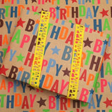 Kraft Birthday Wrapping Paper β Colorful Text Design, 17" x 33' Roll
