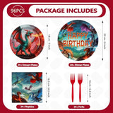 96Pcs Dragon Birthday Party Supplies - Red Fire Dragon Party Plates And Napkins Disposable Dragons Theme Dessert Tableware Set For Kids Boys Fantasy Birthday Supplies Serves 24
