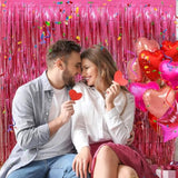 Valentines Day Party Decorations - 3 Pack Of 3.2X8.2Ft Hot Pink Foil Fringe Curtains Streamers Backdrop For Birthday Bachelorette Party Valentines Backdrop Decorations
