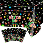 3 Pcs Christmas Tablecloth Disposable Let'S Get Elfed Up Table Cloth 108X54 Inch Plastic Rectangular Christmas Party Table Cover