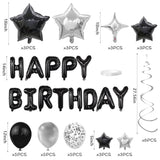 56Pcs Silver Black Happy Birthday Banner & Balloons Party Decorations (Black)