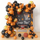 Basketball Decorations - 132 Pcs Sports Party Supplies, Black & Orange Latex Balloon Arch Kit For Baby Shower, Birthday Parties
