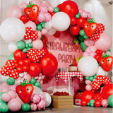 All-In-1 Strawberry Balloon Arch Kit & Garland With Bonus Strawberry – Small And Large Red Pink Green Strawberry Balloons – Strawberry Shortcake Party Decorations Supplies For Birthday & Baby Shower