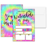 Waterslide Birthday Party Invitations, Summer Pool Birthday Invitation, Double-Sided Tie Dye Themed Fill In Invites, Kids Splash Birthday Party Decorations, 20 Cards With 20 Envelopes(C04)