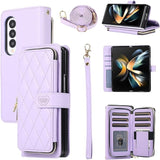 Wallet Case for Galaxy Z Fold 3 with Zipper Card Holder, Crossbody Purse Handbag Stylish Protective Cover with Shoulder Strap & Wrist Strap