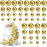 48 Pcs Gold Balls Cake Topper Decorations Balloon Cupcake Toppers Foam Cake Topper Balls Cake Balls Decorations For Birthday Party Wedding Anniversary Cake Decorating