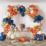 176pcs Fall Balloon Arch Kit Navy Blue Gold Orange White Garland for Party Decorations