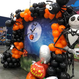 144Pc Halloween Balloon Arch Kit β Black & Orange with Eye and Confetti Balloons