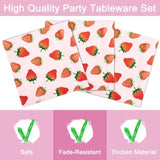 96 Pcs Strawberry Birthday Party Plates Napkins Forks Supplies Summer Fruit Tableware Set Disposable Strawberry Theme Decoration For Girls, Serves 24 Guests