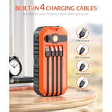 Solar Charger Power Bank 40000Mah Built In 4 Cables And Hand Crank, Portable Charger 22.5W Fast Charger 6 Outputs & 4 Inputs External Battery Pack With Bright Flashlight And Compass