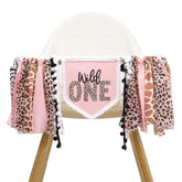 Girls Leopard Print High Chair Banner - Wild One High Chair Decors, Pink Jungle Party Cheetah One Year Birthday Decorations, Girls First Year Animal Banners