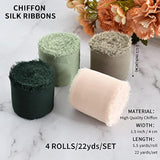 4 Rolls Silk Chiffon Ribbon, 1-1/2 Inch X 22Yds, Sage Green Chiffon Ri