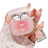 For Airpod 4 Case Cute Romantic Rose Flower With Keychain Clear Frosted Protective Cover Compatible With Airpods 4Th Generation Case For Girls Women (Rose Pink)