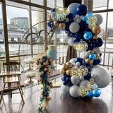 Navy Blue And Gold Balloons, Metallic Golden And Blue Balloon Navy And White Latex Balloons Gold Confetti Party Graduation Balloon For Birthday Baby Shower Wedding Decorations