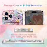 Colorful Retro Oil Painting Girly Phone Case for iPhone 17 Pro Max, Pretty Glossy Pattern Wave Cover, Cute Sparkly Floral Curly Shell for Women and Girls, Pink Purple